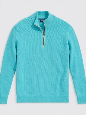 NWT Vineyard Vines Cashmere Fisherman Quarter Zip Sweater Aqua Ocean Men's M
